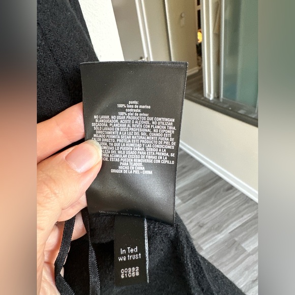 Ted Baker NWOT Black Asymmetric Zip Leather-Trim Wool Jacket - Picture 11 of 16